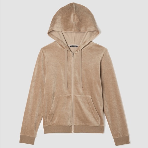 Eileen Fisher NWOT Large Cozy Velour Knit Hooded Jacket in Biscuit - Picture 4 of 10